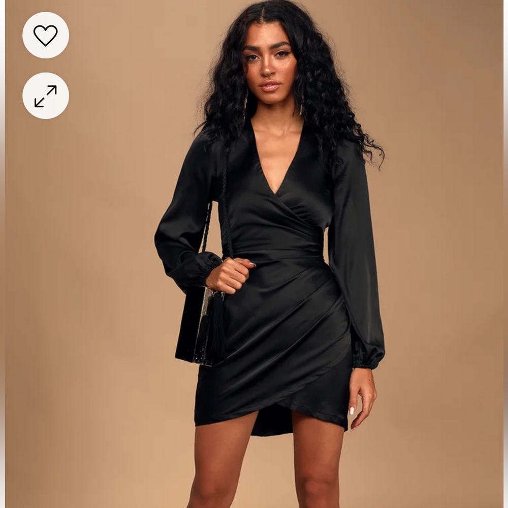 Deep plunge neck satin black dress